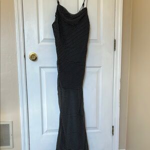 Black and White Sleeveless Spaghetti Strap Maxi Dress